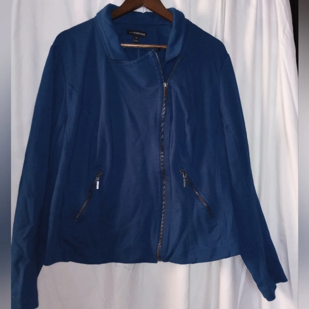 Lane Bryant 24 Women's Navy Moto Jacket Blazer Zippers Plus Stretchy Comfy